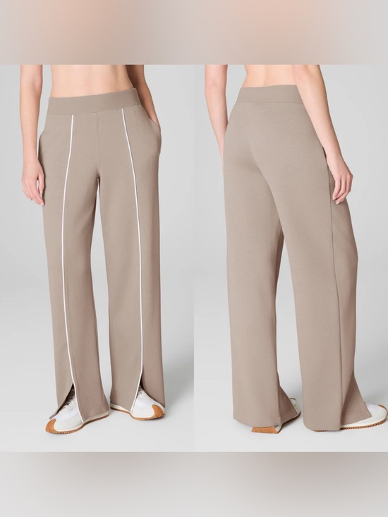 SPANX Pants - SPANX AirEssentials Pique Straight Leg Pant‎ Ashwood Tan Knit Lounge Pull On 1X